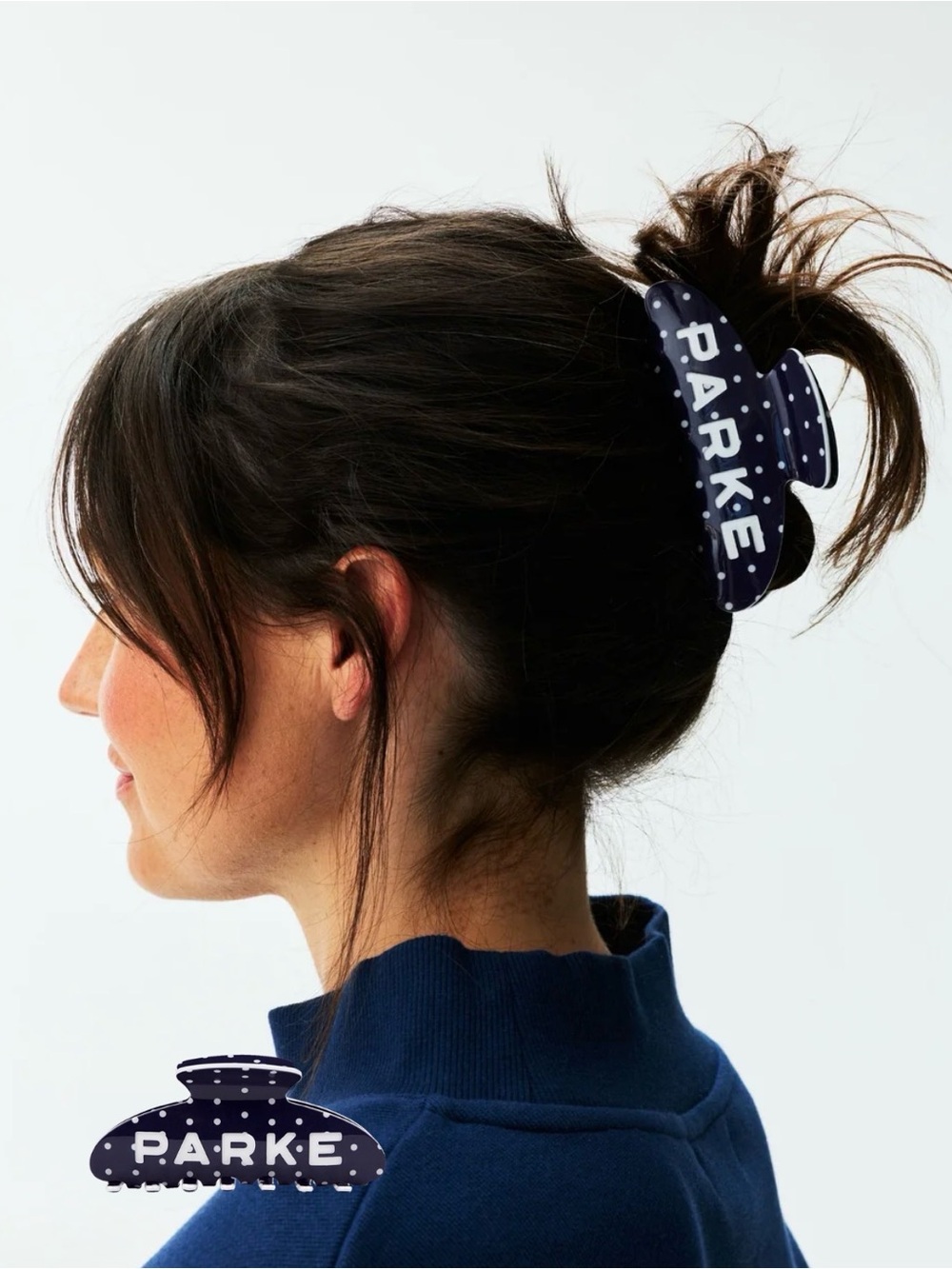 Parke Navy Polka Dot Claw. New.